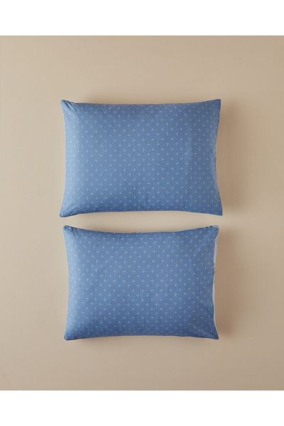 English Home Etamine Line Set of 2 Blue Cotton Pillow Cases