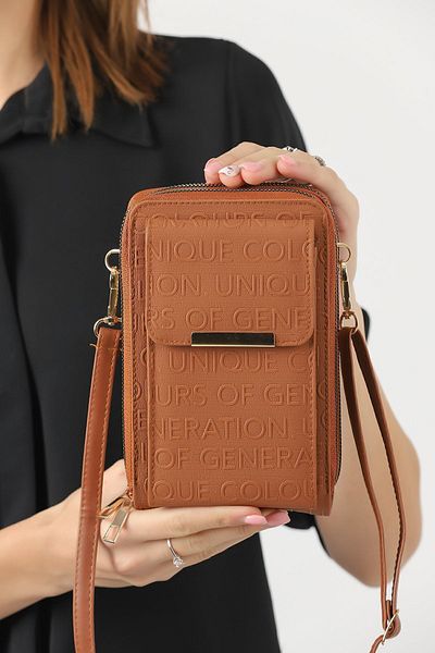 Universal Unique Market Tan Women's Crossbody Phone 3 Compartment Wallet Bag