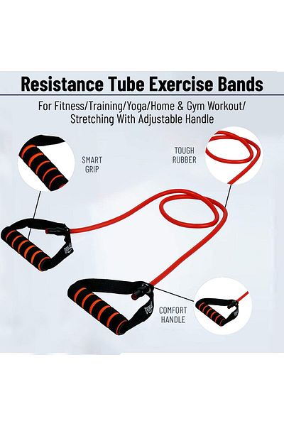 EVERLAST Ab. Medium Resistance Toning Tube | Red |Natural Rubber | Resistance Band | Unisex