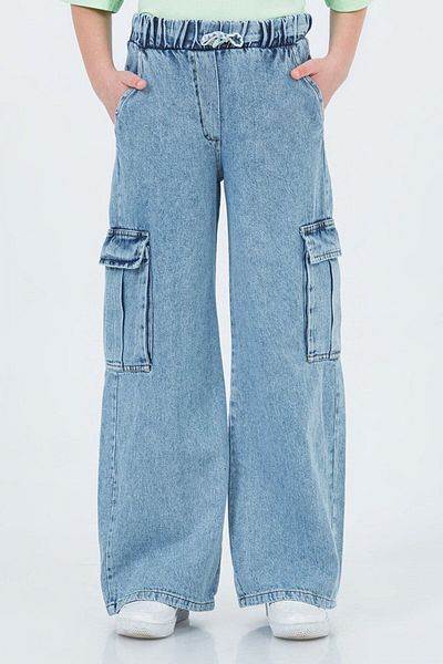DMB BOYS & GIRLS Wide Leg Wide Leg Jeans for Girls with Elastic Waist Cargo Pockets