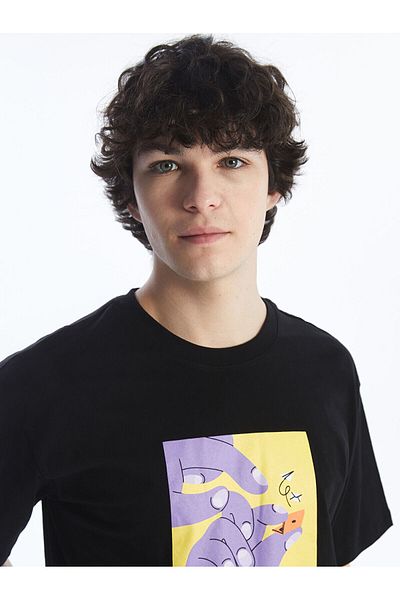 LC Waikiki Ανδρικό μπλουζάκι LW - Crew Neck με κοντό μανίκι με στάμπα χτενισμένο βαμβακερό