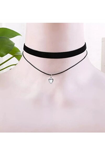 TakıConcept Kalp Detaylı Ikili Boyun Kolye Kadın Choker, Kadın Kolye