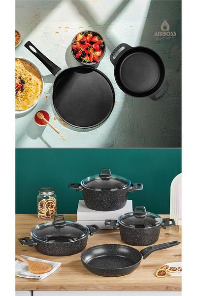 Amboss ASTEN - 7 Pieces Orion Black Pan + 26 cm Crepe + 18 cm Quartz Pan