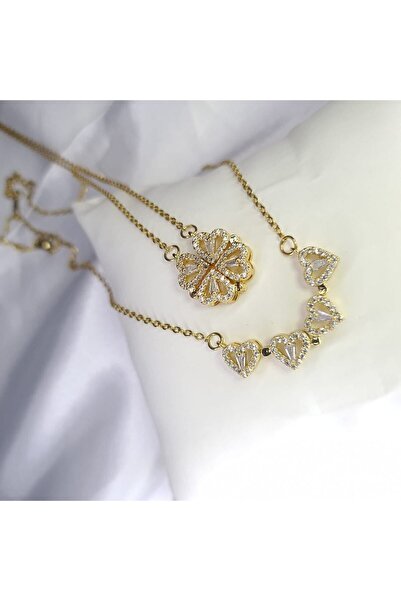 JBSS Mıknatıslı Açılıp Kapanabilen Gold Yonca Şans Kolye