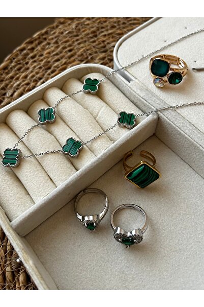 Novas Çelik Yeşil   Yonca Kolye