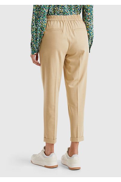 United Colors of Benetton Women's Beige Viscose Blended Side and Back Gathered Curly Leg Trousers