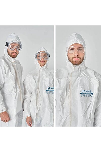 vprotect Tek Kullanımlık Koruyucu Tulum L Tip 5B-6B CE Onaylı Profesyonel Med...