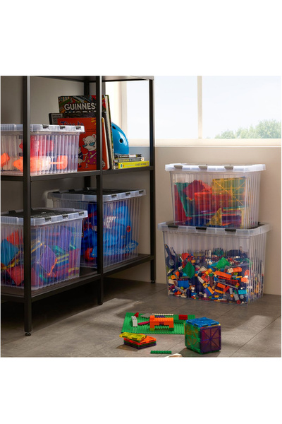 RNL04 3 Adet 50 Litre  Plastik Derin Split Box Şeffaf Saklama Kutusu