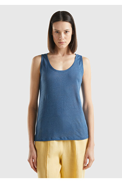 United Colors of Benetton Midnight Blue Women's Tank Top - 100% Linen, Comfortable Fit, Thick Strap