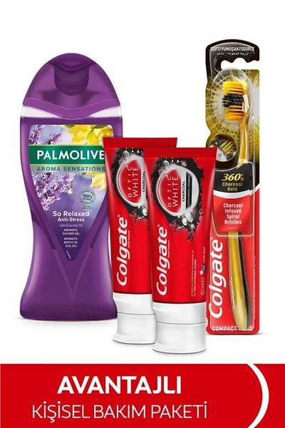 Colgate Optic White Whitening Toothpaste - 50ml X2, Soft Brush, Palmolive Shower Gel 250ml