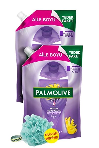 Palmolive Aroma Sensations Feel Relaxed Aile Boyu Yedek Paket Duş Jeli 1000 ml x2 + Duş Lifi Hediye