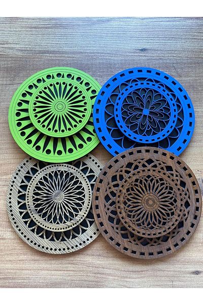 lumos dekor Large Size and Small Size Trivet Set of 8 - Wooden Pot, Pan, Teapot and Coaster 5