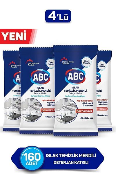 ABC Wet Cleaning Wipes 4 Pack 160 Sheets