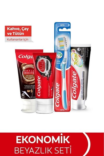 Colgate Optic White Whitening Toothpaste 50ml x2 Pieces, Total Toothpaste 50ml, Medium Toothbrush