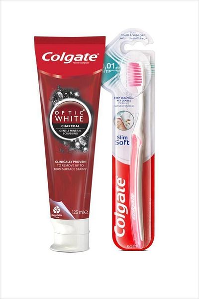 Colgate Optic White Activated Charcoal Whitening Toothpaste 125 ml + Micro Fine Soft Toothbrush