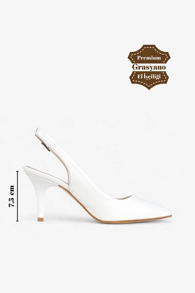 Grasyano 7,5 cm Piele naturală moale Piele lacuită albă - Sandale cu toc stiletto cu spate deschis