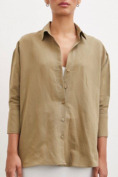 Never more Khaki Colored Fakir Sleeve Slit Shirt