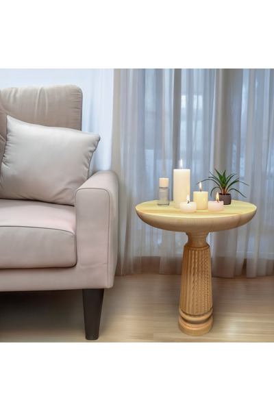 Simillo Home&Living Wood Wooden Ahşap Tekli Fitilli Mantar Yan Sehpa Modern F...