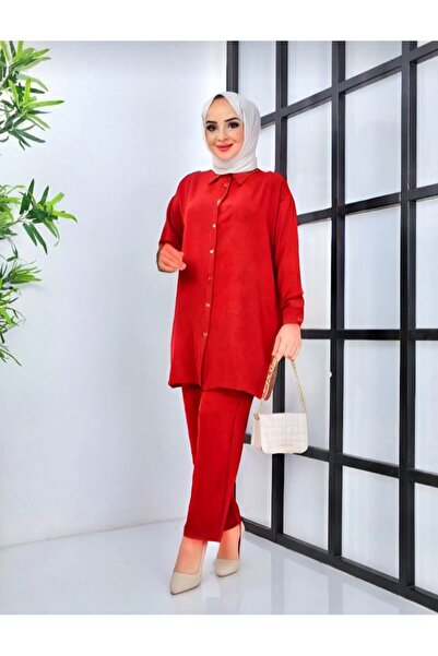 ECK MODA Linen Fabric Women's Buttoned Suit Set