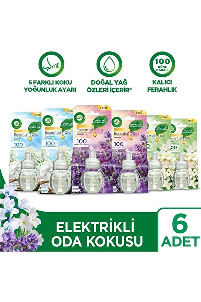 Air Wick Elektrikli Oda Kokusu Yedek Şişe Seti x6 (Bahar Çiçekleri x2 - Temizliğin Esintisi x2 - Lav