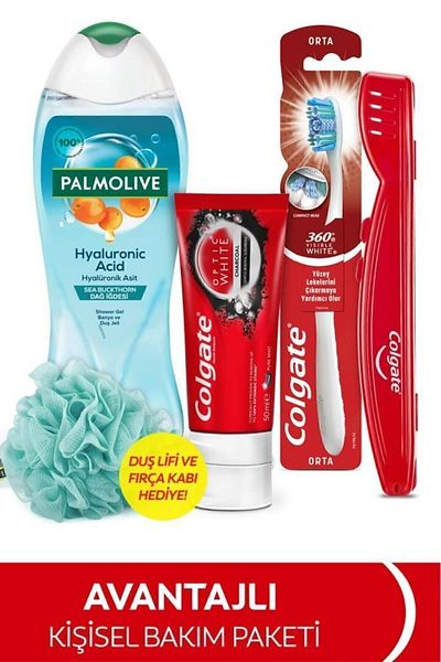 Colgate 50 ml Whitening Toothpaste, Medium Toothbrush, 500 ml Palmolive Hyaluronic Shower Gel