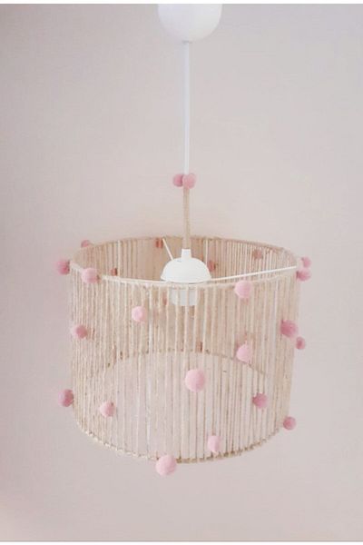 kuzey avize Wicker Rope Wrapped Pink Pompom Baby and Children's Room Pendant Lamp Chandelier