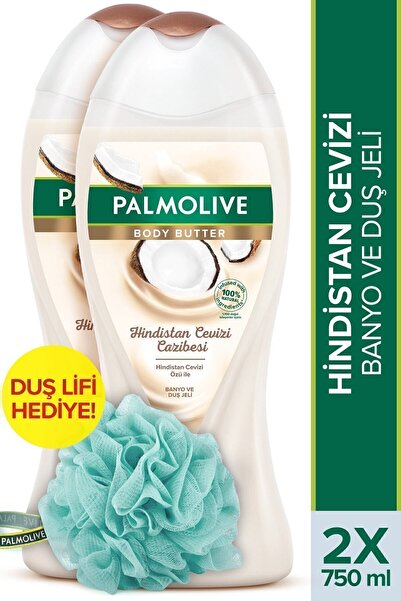 Palmolive Body Butter Hindistan Cevizi Cazibesi Banyo ve Duş Jeli 750 ml x 2 Adet + Duş Lifi Hediye