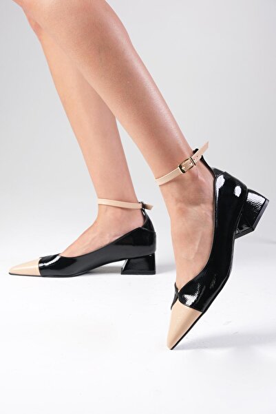 Mio Gusto Suzette Black Patent Leather - Pointed Toe Short Heeled Women's Shoes