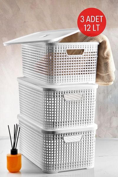 Nandy Home 3 Τεμάχια 12 Lt. Κουτί αποθήκευσης πολλαπλών χρήσεων με καπάκι