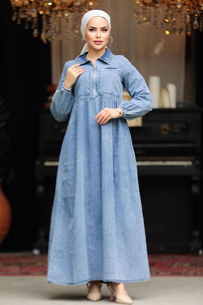 Neva Style Μπλε Φόρεμα Hijab - Λεπτομέρεια τσέπης, Μοντέλο 19105M