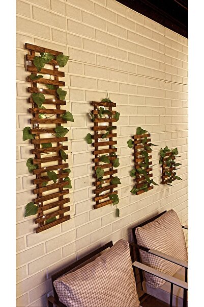 MSAĞWOODS Ledli Çamağacı Ahşap Saksı Sarmaşıklı Standı Çiçeklik Kış Bahçesi Balkon Dekor Yapay Çiçek Pil Hariç