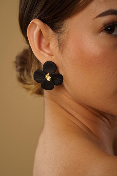 Gizy Store Flower Design Black Violet Polymer Clay Earrings