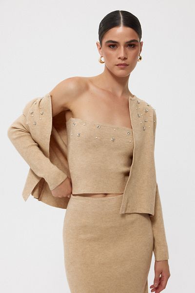 Seda Yalçın Atelier Beige Stone Detailed Knitwear Triple Set