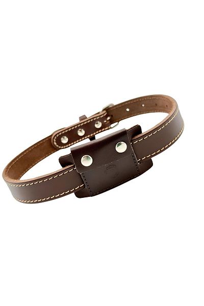 TB Leather Airtag Collar - Real Leather Collar and Airtag Case