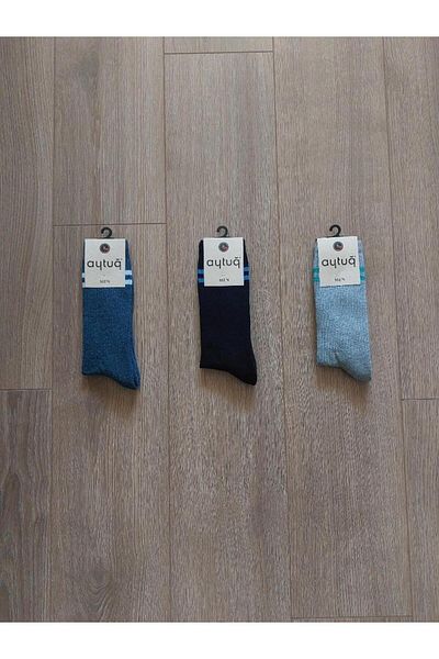 Aytuğ AYTUĞ 3 PERECHI de grup de prosoape pentru bărbați din bumbac pieptănat (albastru-gri-albastru bleumarin) - șosete socket -22475