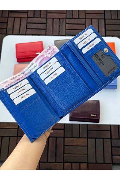 DERKON LOVELY MODEL GENUINE LEATHER MEDIUM SIZE WOMEN'S WALLET SAX BLUE