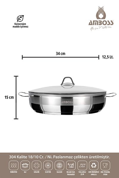 Amboss Saphire 34 Cm - Flat Pot, Steel Lid