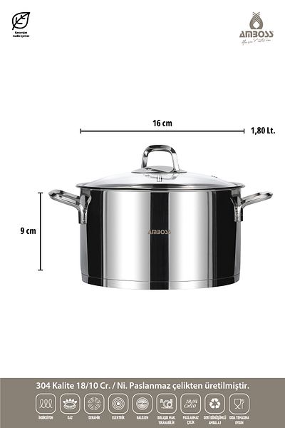 Amboss Diamond 8 Piece Stainless Steel Cookware Set Glass Lid