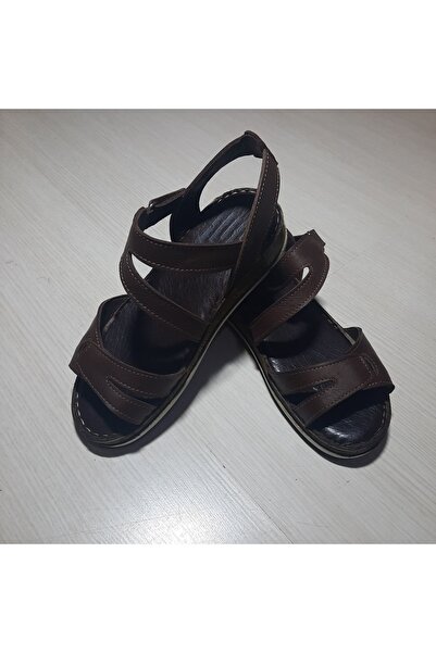 KAPAR Sandale cu toc cu pană din piele naturală maro - talpă ușoară și velcro