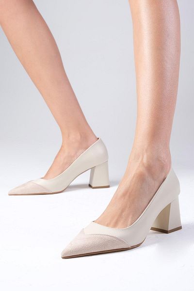 Mio Gusto Whitney Beige Block Heeled Women's Shoes