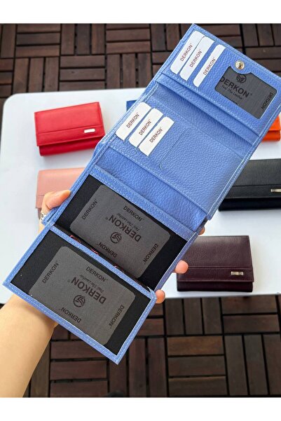 DERKON LOVELY MODEL GENUINE LEATHER MEDIUM SIZE WOMEN'S WALLET LIGHT BLUE