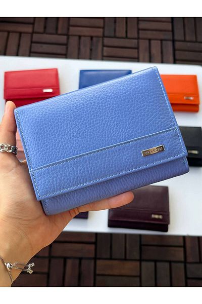 DERKON LOVELY MODEL GENUINE LEATHER MEDIUM SIZE WOMEN'S WALLET LIGHT BLUE