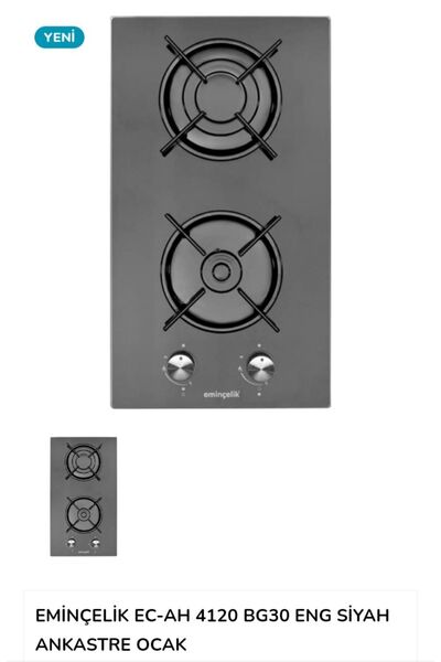 Eminçelik Ec_ah 4120 B30 Ankastre Gömmeli Siyah Cam Domino Ocak Sancak Alimer