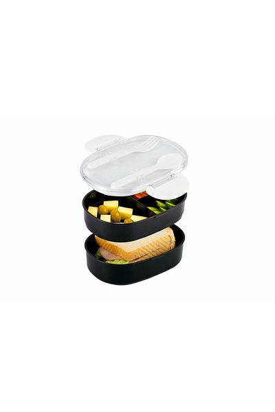 CocoVia Double Layer Oval Lunch Box - Fork and Spoon Set