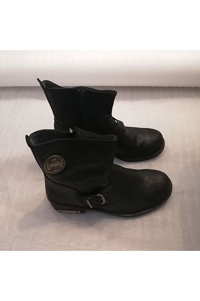B.F.G POLO STYLE Unisex Genuine Leather Black Laser Banded Buckle Zippered Rubber Sole Biker Boots