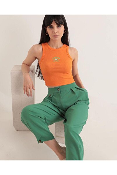 More Black New York Embroidered Camisole Crop Fabric