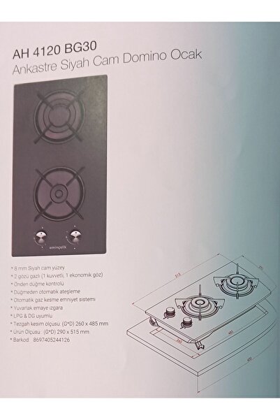 Eminçelik Ec_ah 4120 B30 Ankastre Gömmeli Siyah Cam Domino Ocak Sancak Alimer