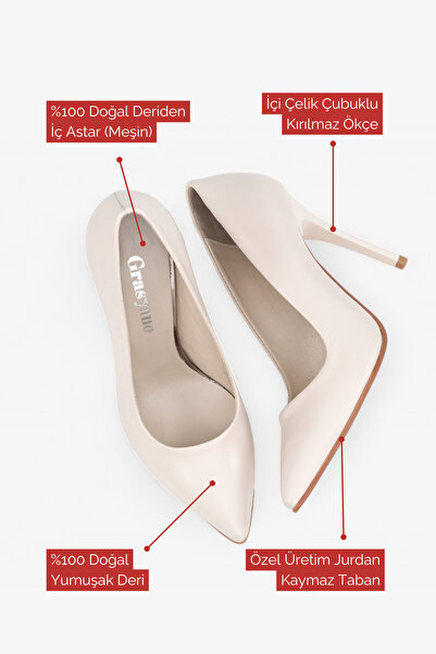 Grasyano High Stiletto Genuine Leather - Ecru/Cream, 10.5 Cm Comfortable Heeled Shoes