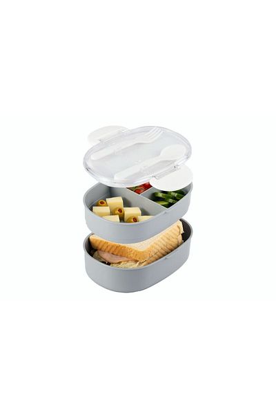CocoVia Double Layer Oval Lunch Box - Fork and Spoon Set