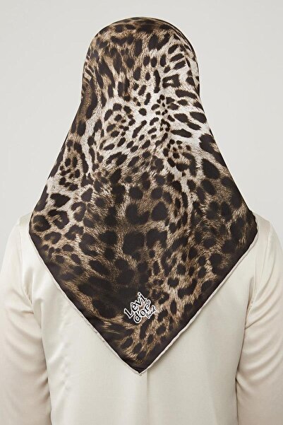 Levidor Bej Leopar Desen Trend Twill Eşarp